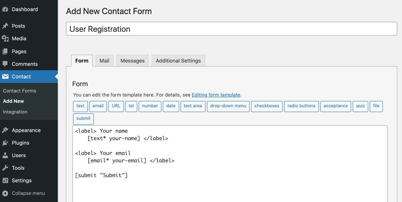 default form with Contact Form 7