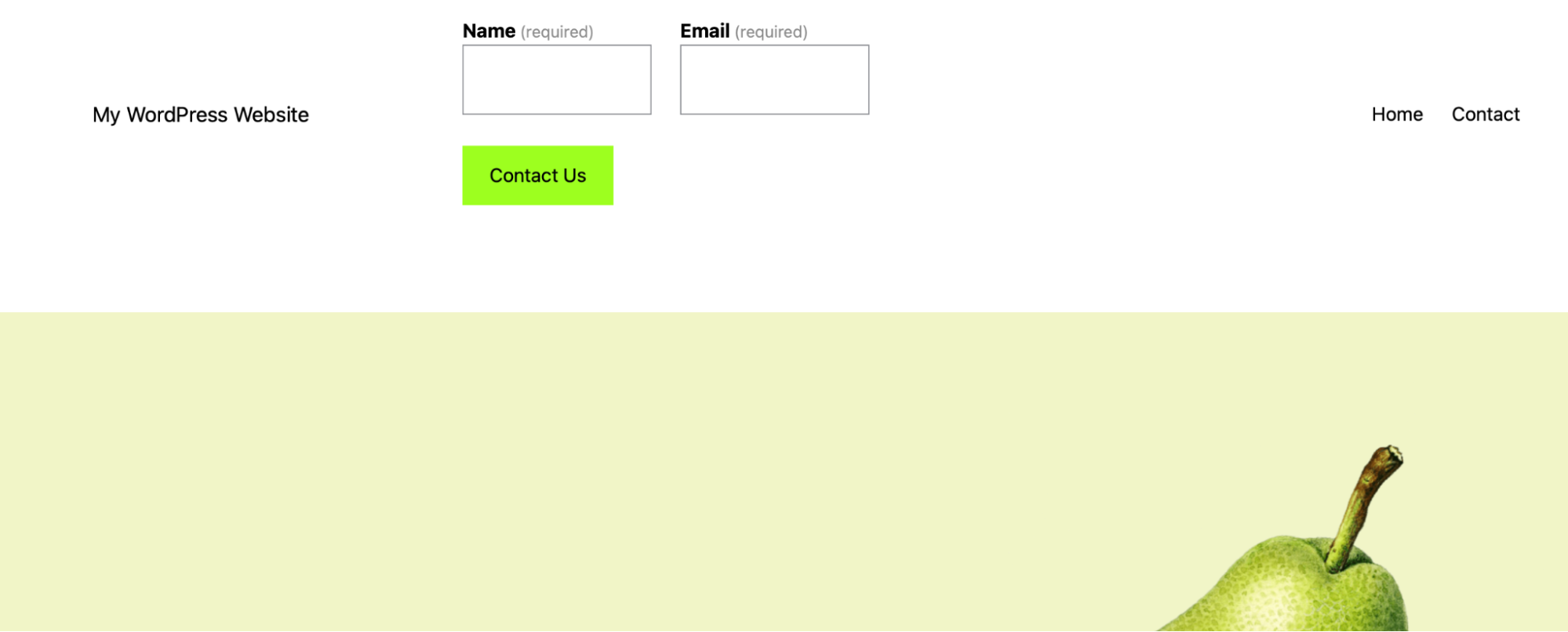 a simplified contact form in the header, with just name and email fields
