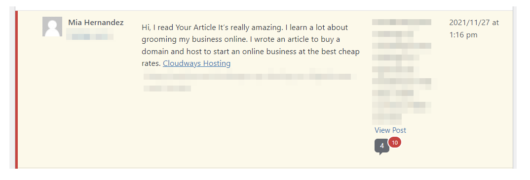example of a flattering spam comment